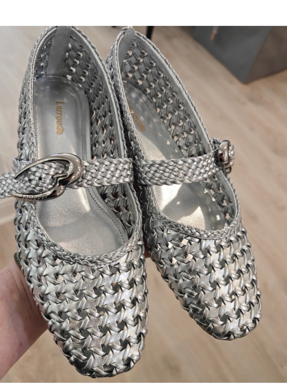 Larroude Braided Mary Jane Flats in Rose Gold Tone